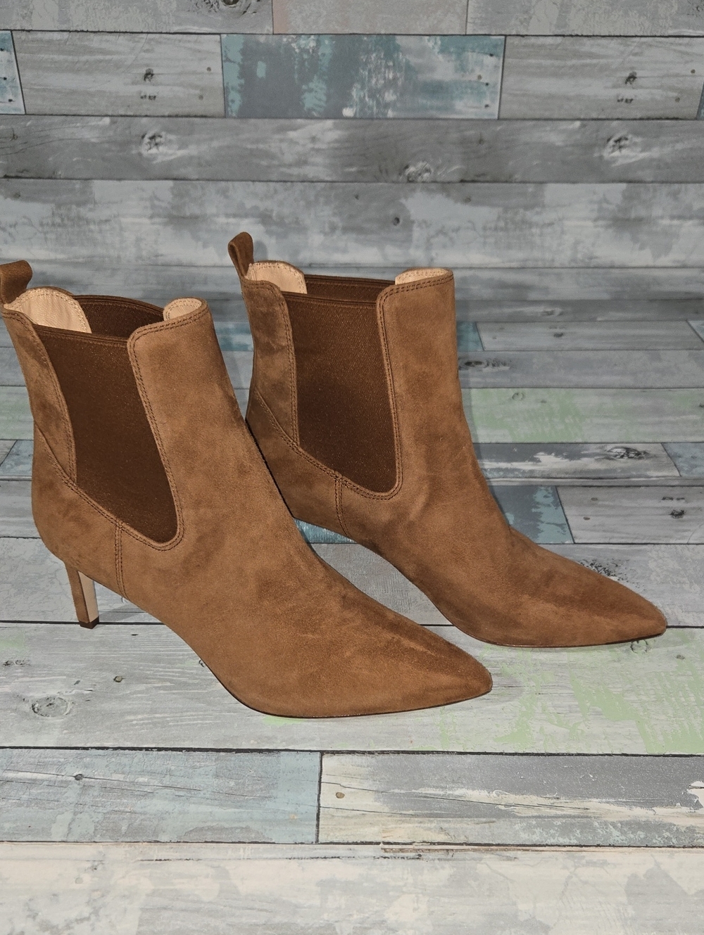 Veronica Beard Leeland Pointed Toe Chelsea Boot Chestnut Heels Size 8